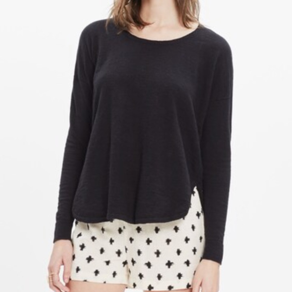 Madewell Black Cotton Blend Swing Sweater Women Small Lightweight Crewneck